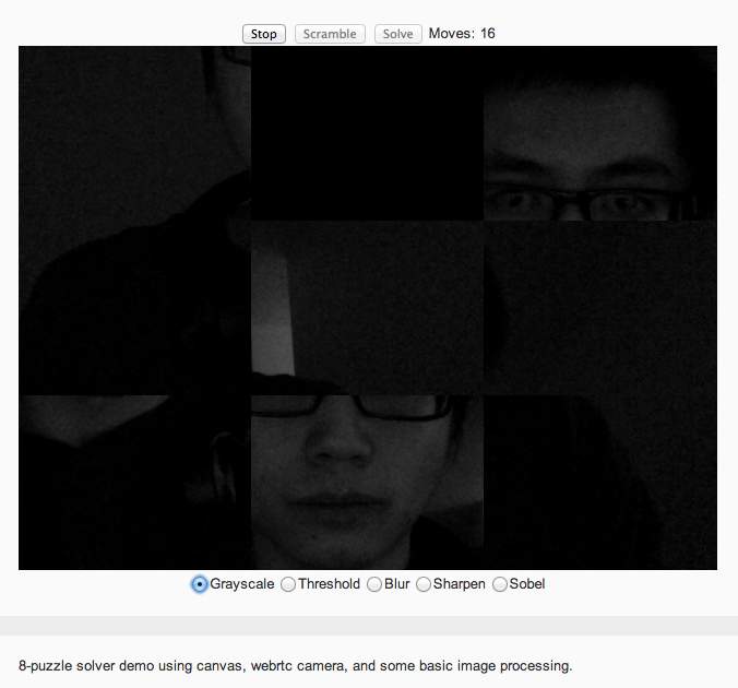 Eight puzzle with WebRTC